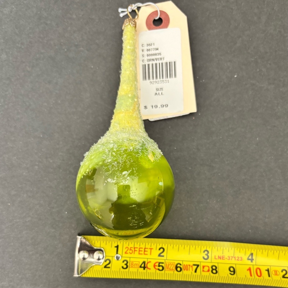 NWT Anthropologie Green Glitter Droplet Glass Hand Blown Ornament - Picture 6 of 6
